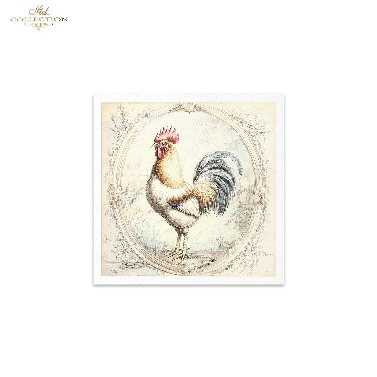ITD Collection, Rice Paper, Mini Set, Roosters, Hens, Chicks, Rounds, Floral, 6 Sheets, 5x8, RSM119, Decoupage, Mixed Media, RSM161