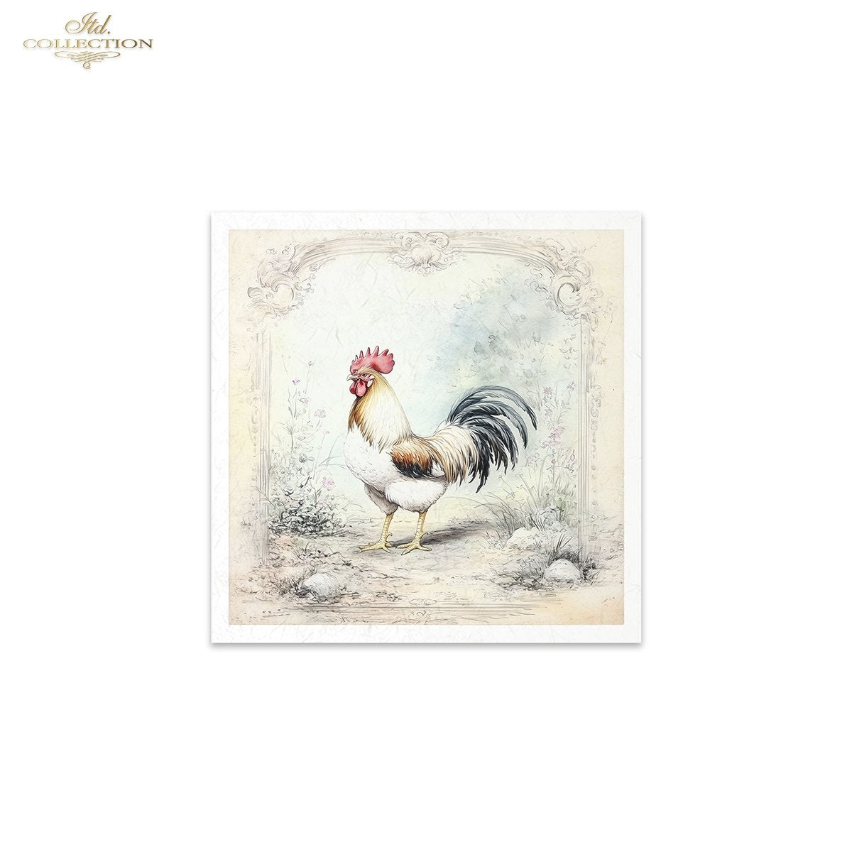 ITD Collection, Rice Paper, Mini Set, Roosters, Hens, Chicks, Rounds, Floral, 6 Sheets, 5x8, RSM119, Decoupage, Mixed Media, RSM161