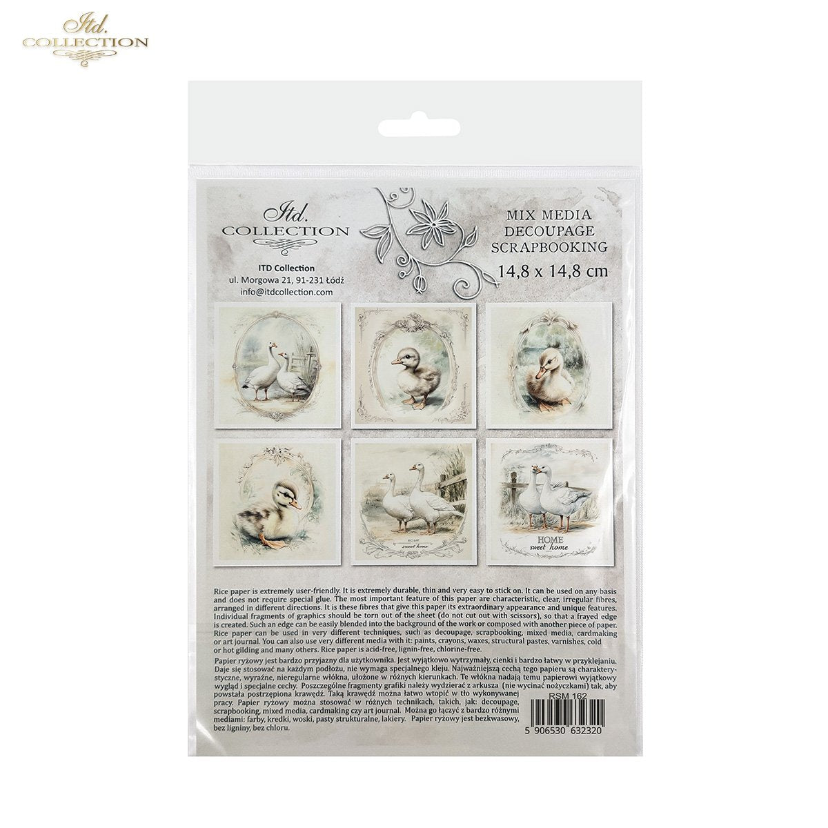 ITD Collection, Rice Paper, Mini Set, Ducks, Geese, Ducklings, Rounds, Floral, 6 Sheets, 5x8, RSM119, Decoupage, Mixed Media, RSM162