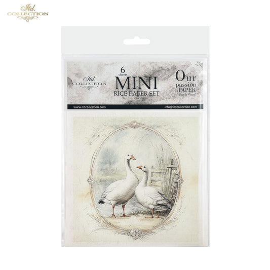 ITD Collection, Rice Paper, Mini Set, Ducks, Geese, Ducklings, Rounds, Floral, 6 Sheets, 5x8, RSM119, Decoupage, Mixed Media, RSM162