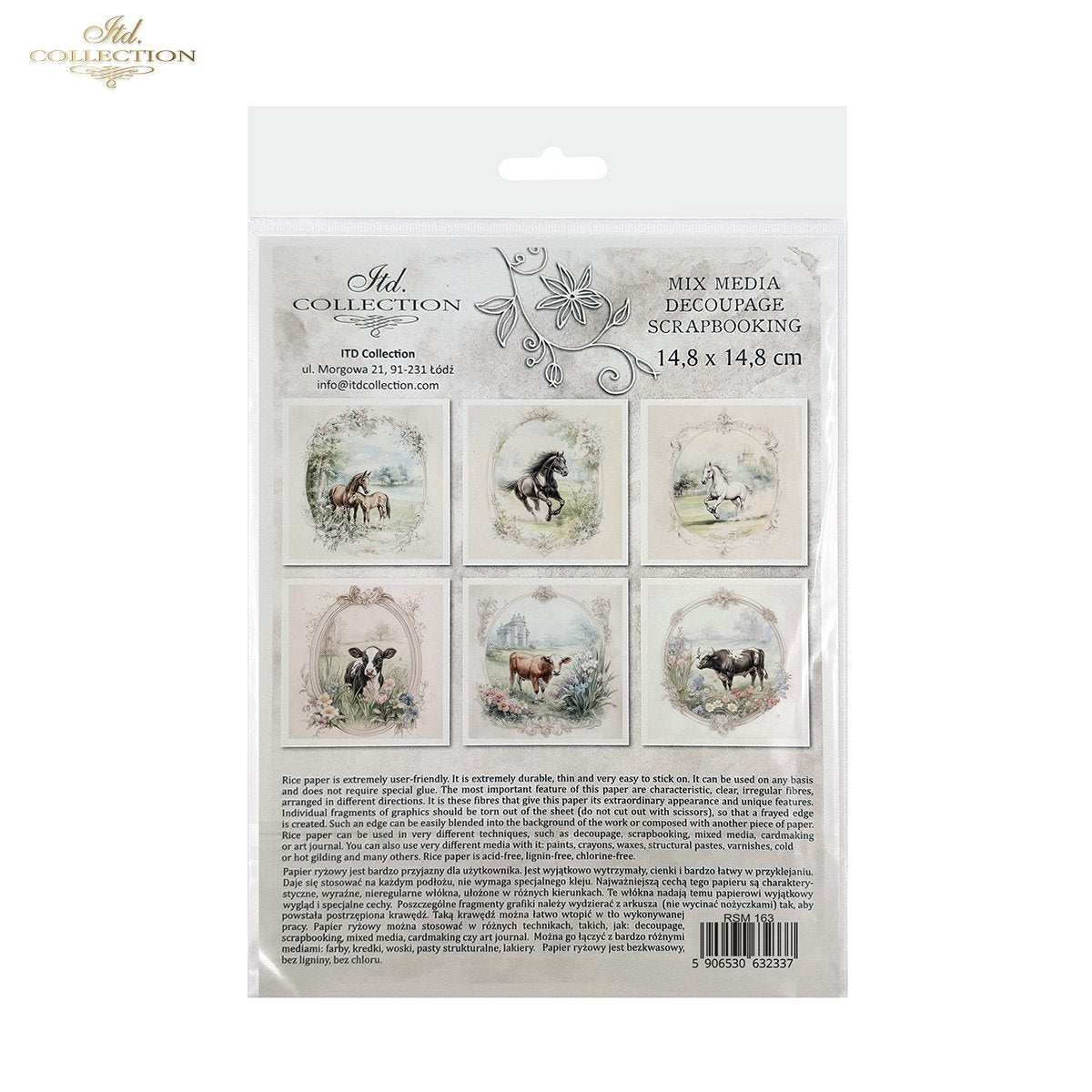 ITD Collection, Rice Paper, Mini Set, Calf, Cows, Horses, Cattle, Rounds, Floral, 6 Sheets, 5x8, RSM119, Decoupage, Mixed Media, RSM163