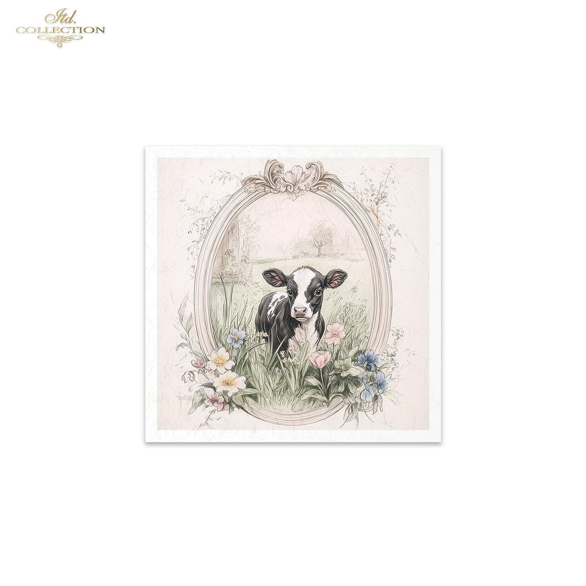 ITD Collection, Rice Paper, Mini Set, Calf, Cows, Horses, Cattle, Rounds, Floral, 6 Sheets, 5x8, RSM119, Decoupage, Mixed Media, RSM163