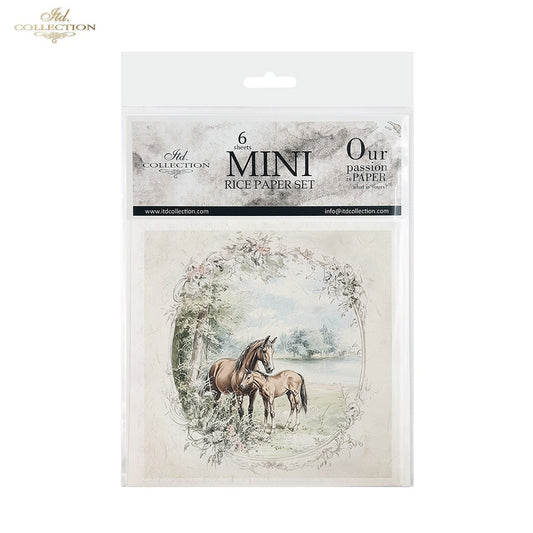ITD Collection, Rice Paper, Mini Set, Calf, Cows, Horses, Cattle, Rounds, Floral, 6 Sheets, 5x8, RSM119, Decoupage, Mixed Media, RSM163