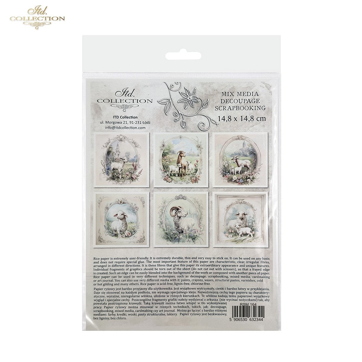 ITD Collection, Rice Paper, Mini Set, Lamb, Goats, Rams, Sheep, Rounds, Floral, 6 Sheets, 5x8, RSM119, Decoupage, Mixed Media, RSM164