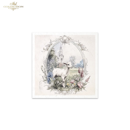 ITD Collection, Rice Paper, Mini Set, Lamb, Goats, Rams, Sheep, Rounds, Floral, 6 Sheets, 5x8, RSM119, Decoupage, Mixed Media, RSM164
