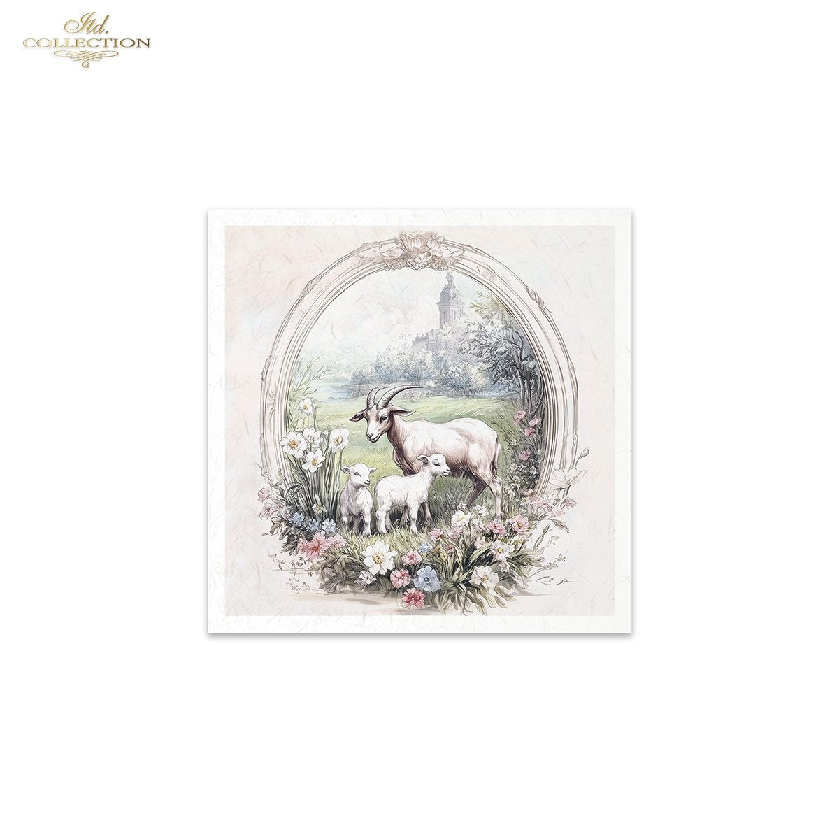 ITD Collection, Rice Paper, Mini Set, Lamb, Goats, Rams, Sheep, Rounds, Floral, 6 Sheets, 5x8, RSM119, Decoupage, Mixed Media, RSM164