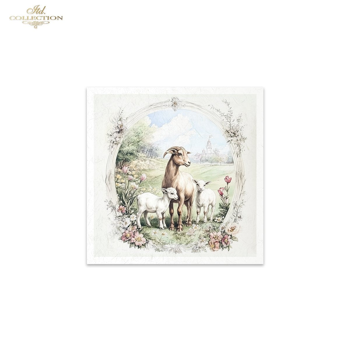 ITD Collection, Rice Paper, Mini Set, Lamb, Goats, Rams, Sheep, Rounds, Floral, 6 Sheets, 5x8, RSM119, Decoupage, Mixed Media, RSM164