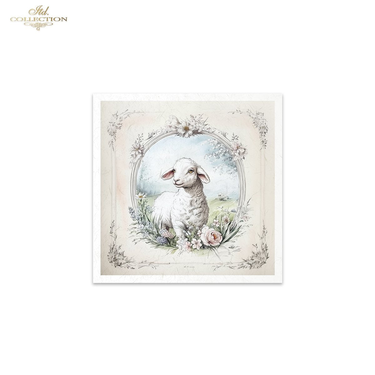 ITD Collection, Rice Paper, Mini Set, Lamb, Goats, Rams, Sheep, Rounds, Floral, 6 Sheets, 5x8, RSM119, Decoupage, Mixed Media, RSM164