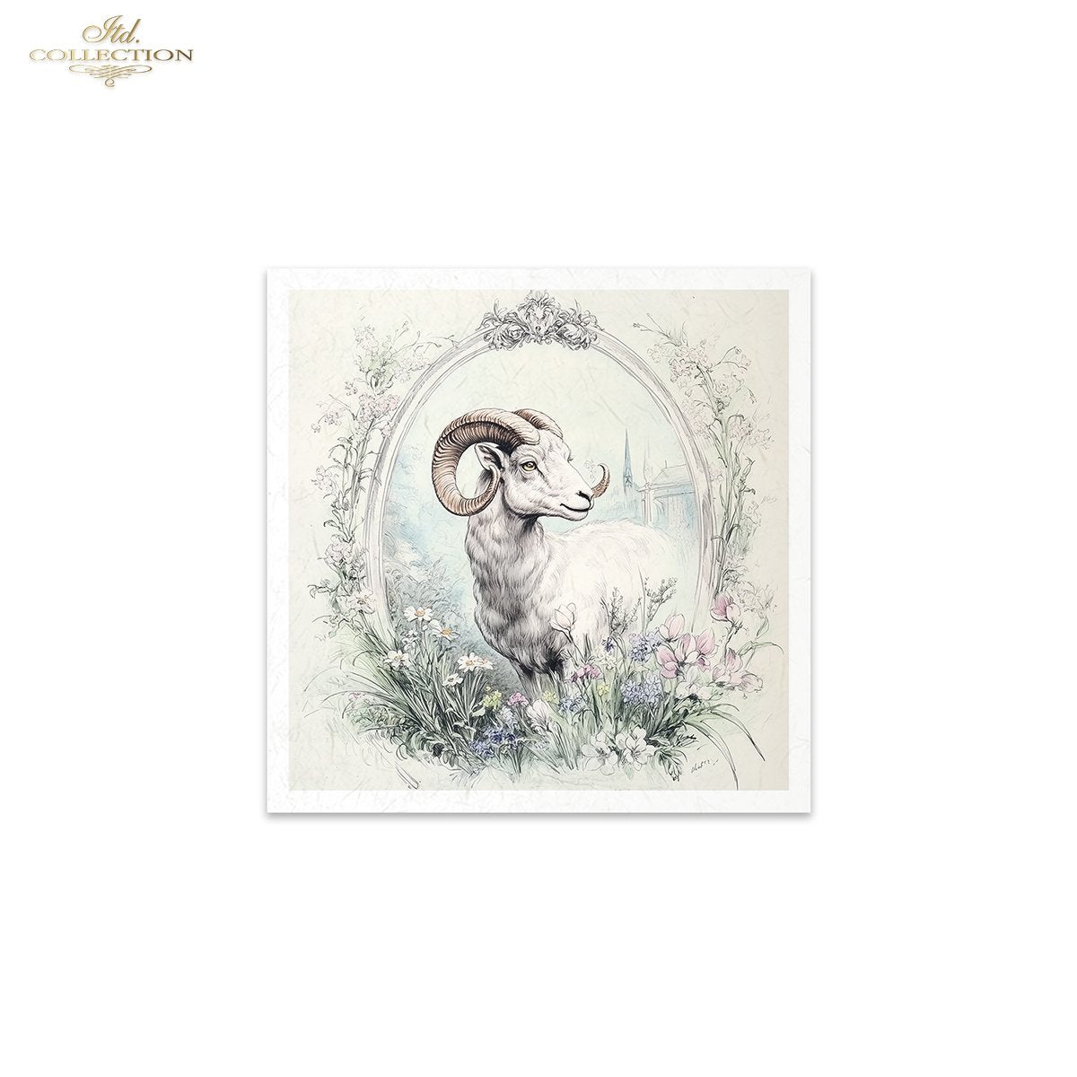 ITD Collection, Rice Paper, Mini Set, Lamb, Goats, Rams, Sheep, Rounds, Floral, 6 Sheets, 5x8, RSM119, Decoupage, Mixed Media, RSM164