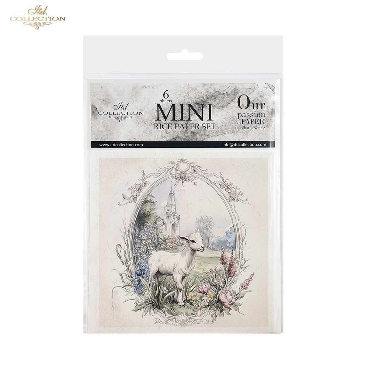 ITD Collection, Rice Paper, Mini Set, Lamb, Goats, Rams, Sheep, Rounds, Floral, 6 Sheets, 5x8, RSM119, Decoupage, Mixed Media, RSM164