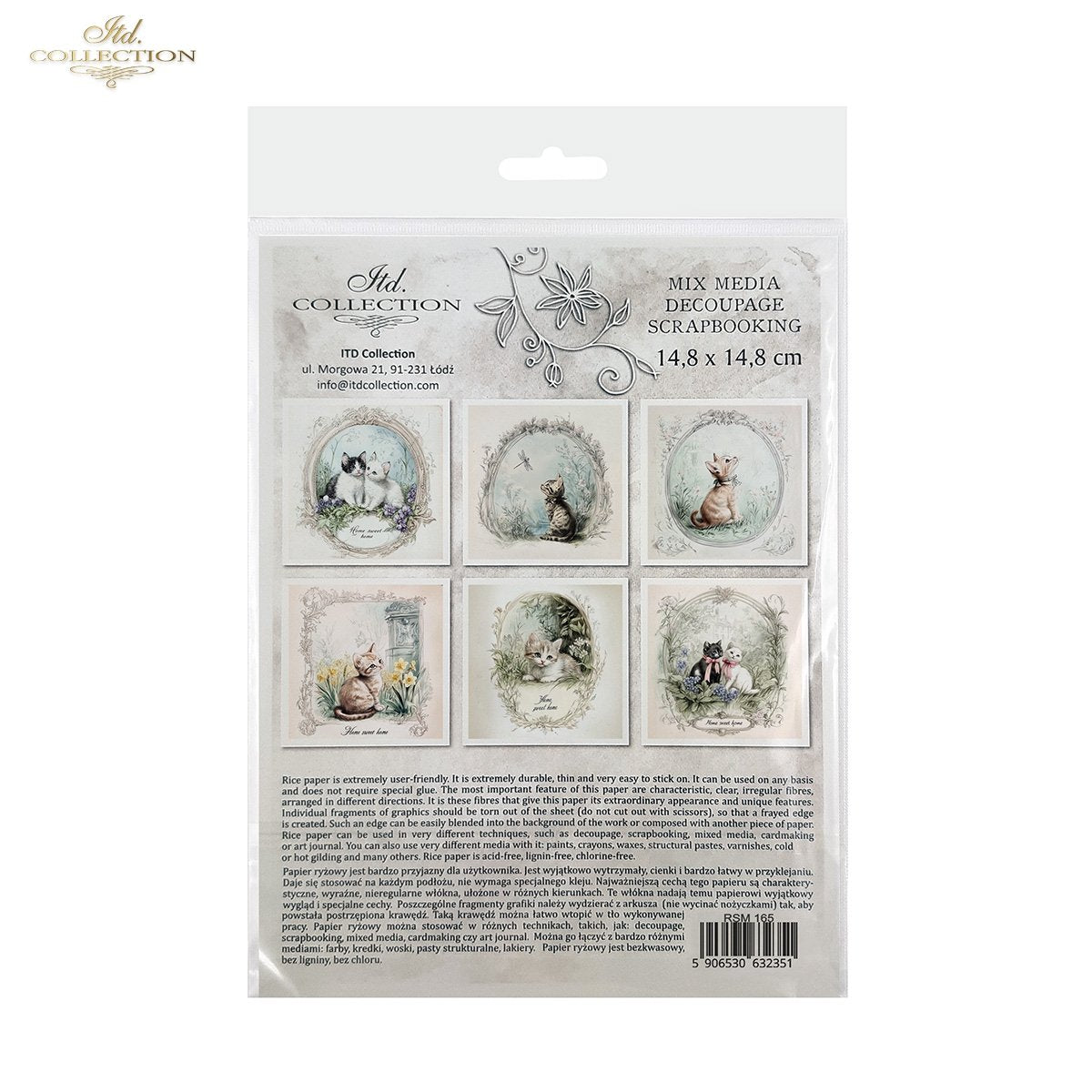 ITD Collection, Rice Paper, Mini Set, Cats, Kittens, Home Sweet Home, Rounds, Floral, 6 Sheets, 5x8, RSM119, Decoupage, Mixed Media, RSM165