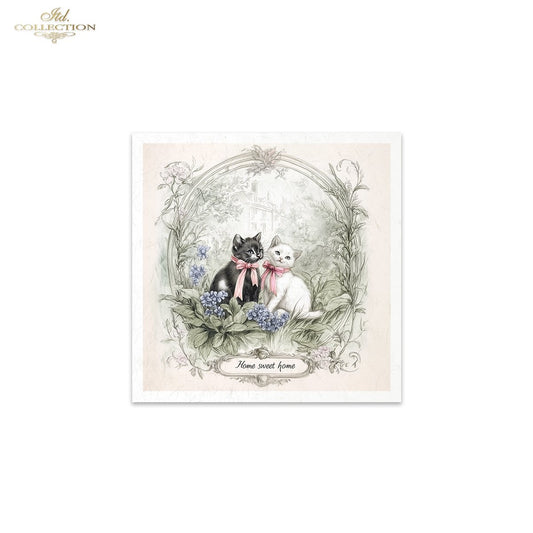 ITD Collection, Rice Paper, Mini Set, Cats, Kittens, Home Sweet Home, Rounds, Floral, 6 Sheets, 5x8, RSM119, Decoupage, Mixed Media, RSM165