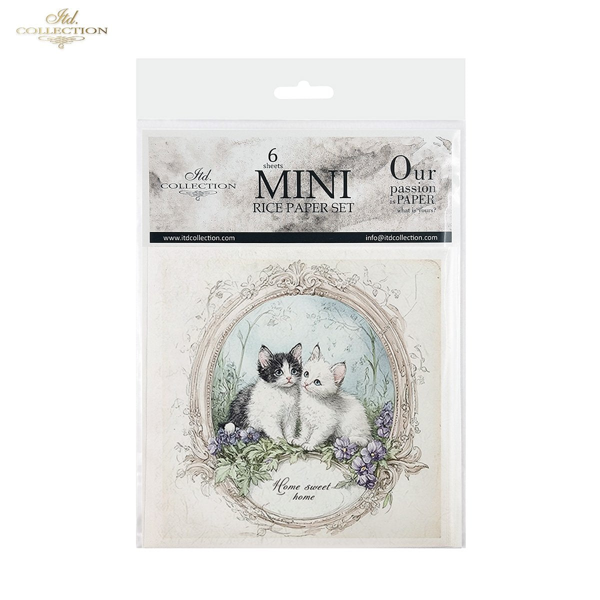 ITD Collection, Rice Paper, Mini Set, Cats, Kittens, Home Sweet Home, Rounds, Floral, 6 Sheets, 5x8, RSM119, Decoupage, Mixed Media, RSM165