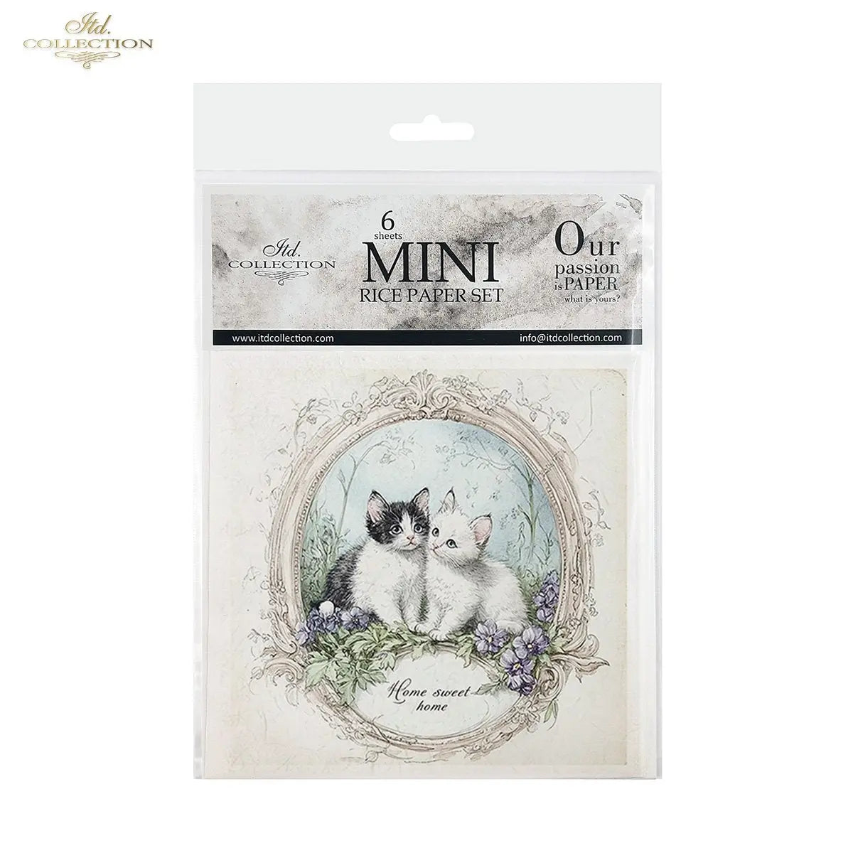 ITD Collection, Rice Paper, Mini Set, Cats, Kittens, Home Sweet Home, Rounds, Floral, 6 Sheets, 5x8, RSM119, Decoupage, Mixed Media, RSM165 ITD Collection