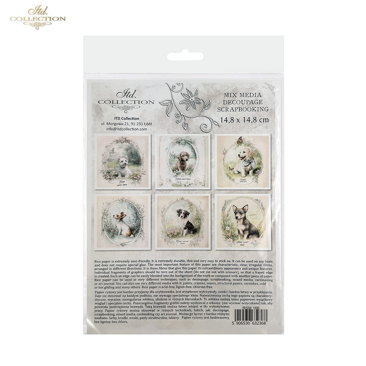 ITD Collection, Rice Paper, Mini Set, Dogs, Puppies, Frames, Vintage Style, 6 Sheets, 5x8, RSM119, Decoupage, Mixed Media, RSM166