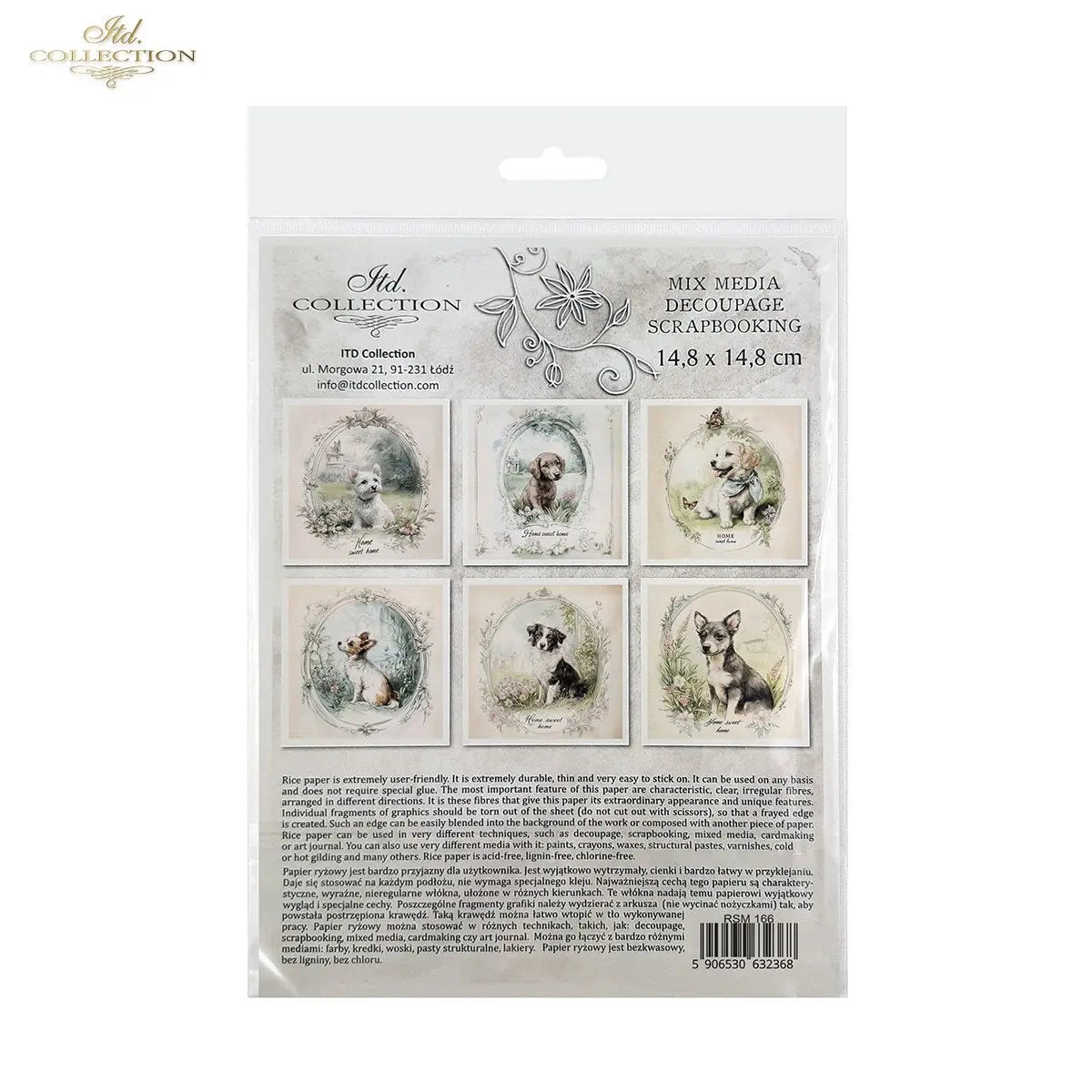 ITD Collection, Rice Paper, Mini Set, Dogs, Puppies, Frames, Vintage Style, 6 Sheets, 5x8, RSM119, Decoupage, Mixed Media, RSM166 ITD Collection