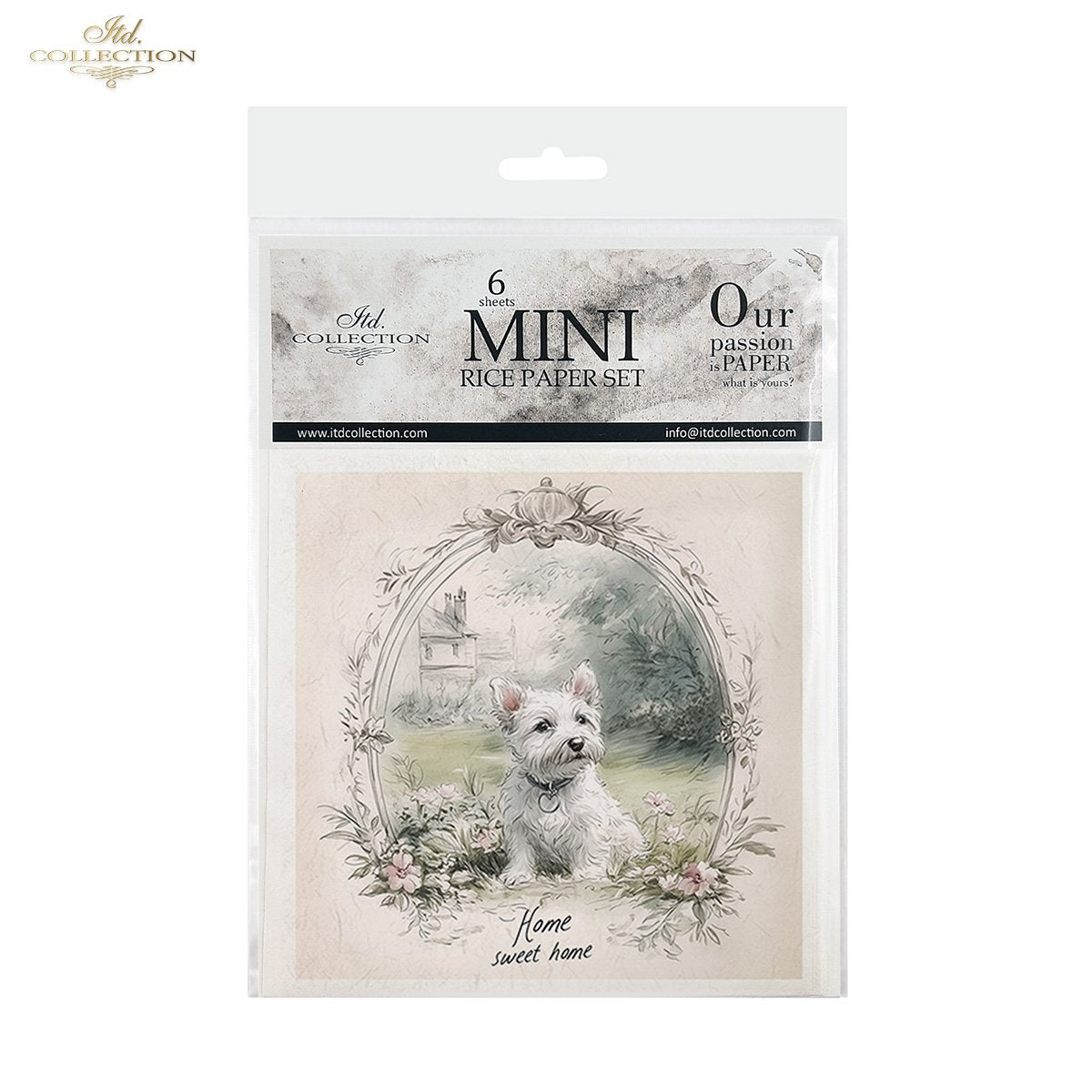 ITD Collection, Rice Paper, Mini Set, Dogs, Puppies, Frames, Vintage Style, 6 Sheets, 5x8, RSM119, Decoupage, Mixed Media, RSM166