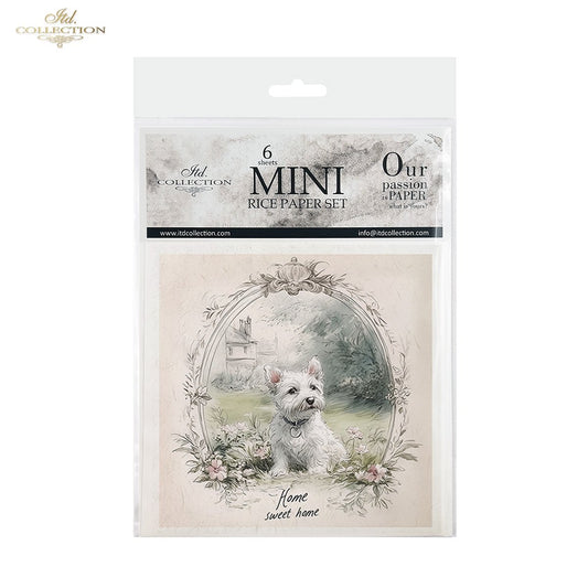 ITD Collection, Rice Paper, Mini Set, Dogs, Puppies, Frames, Vintage Style, 6 Sheets, 5x8, RSM119, Decoupage, Mixed Media,  RSM166