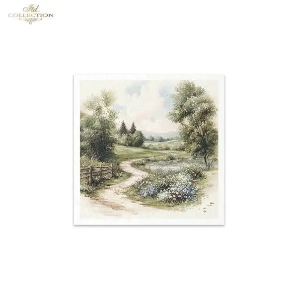 ITD Collection, Rice Paper, Mini Set, Decoupage, 6 sheets, Country Landscape, Cottage, Greenery, RSM170) ITD Collection