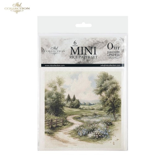 ITD Collection, Rice Paper, Mini Set, Decoupage, 6 sheets, Country Landscape, Cottage, Greenery, RSM170)