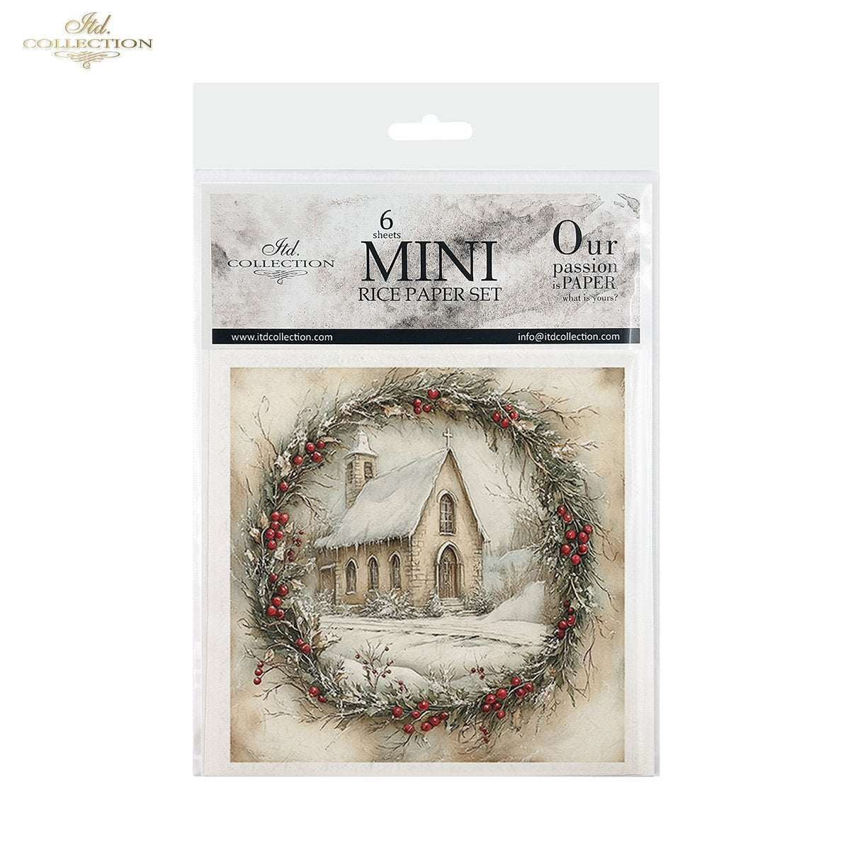 ITD Collection Rice Paper Mini Set | Decoupage, Mixed Media, Christmas Scenes, Churches, Wreaths, Landscapes, 6 Sheets 5.8 x 5.8 inches