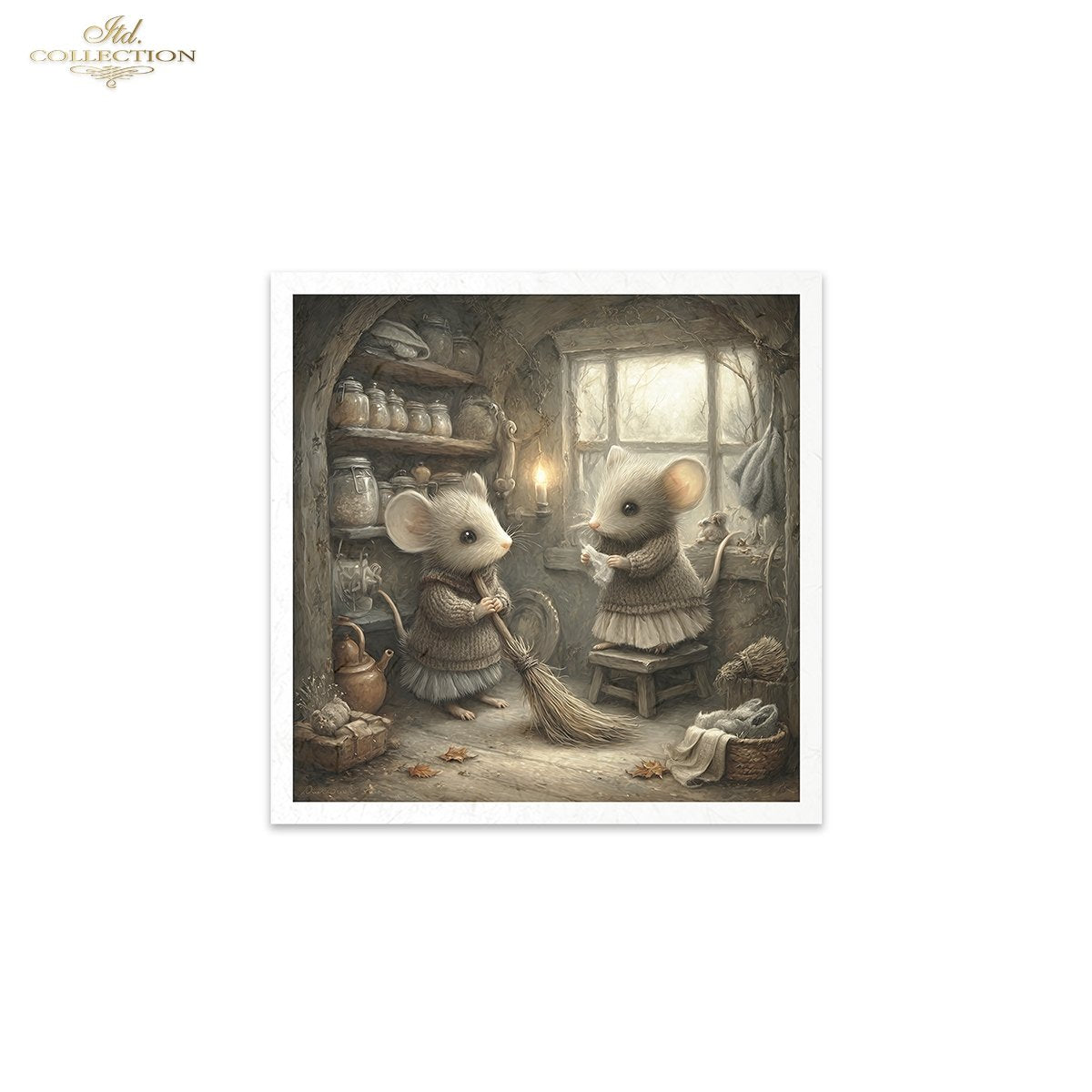 ITD Collection Rice Paper, Mini Set Vintage, Fairytale Mice, Home Mouse Scenes, 6 Sheets, 5x8, Decoupage, Mixed Media