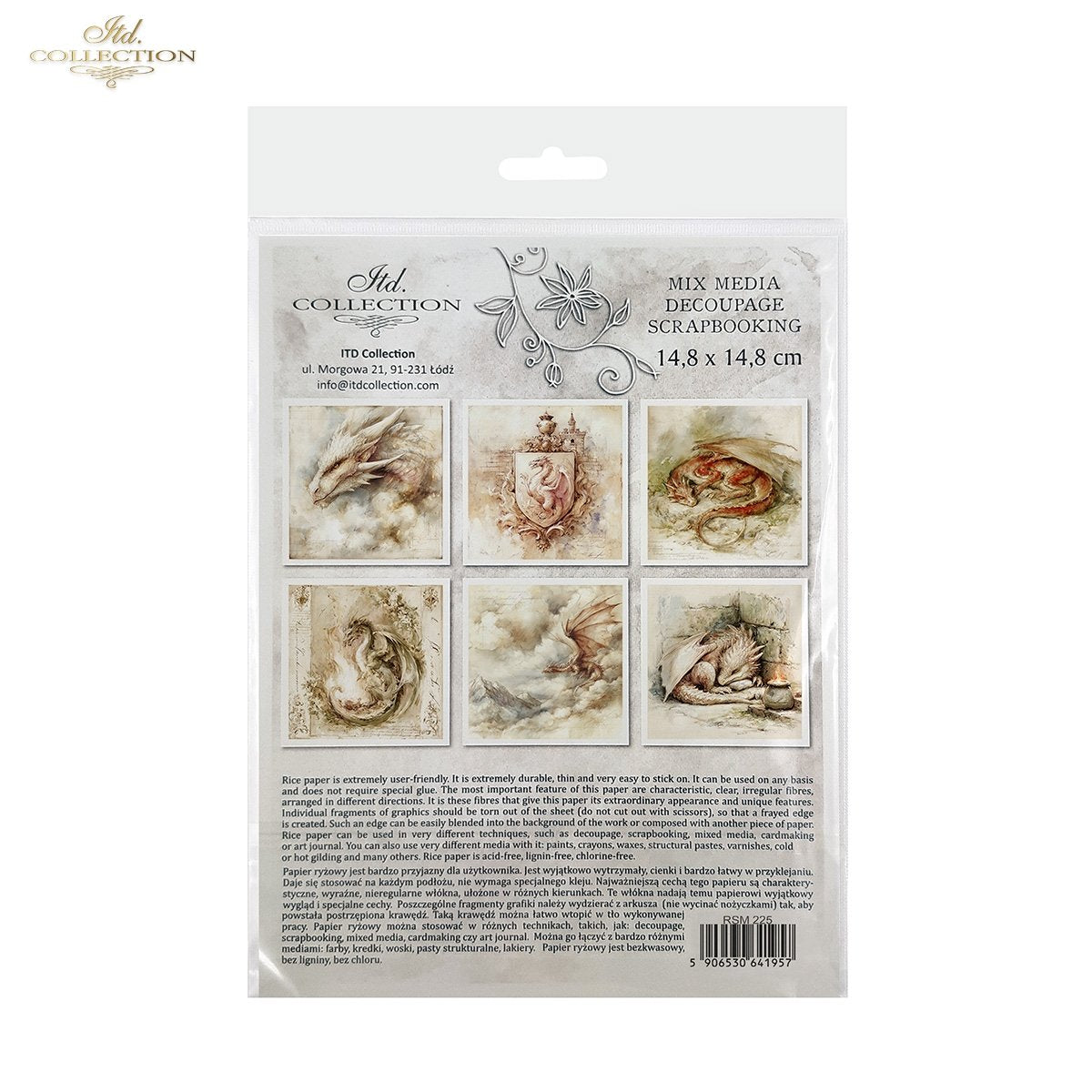 ITD Collection Rice Paper, Mini Set Watercolor Dragons, Fantasy, Mythical, Coat of Arms, 6 Sheets, 5x8, Decoupage, Mixed Media