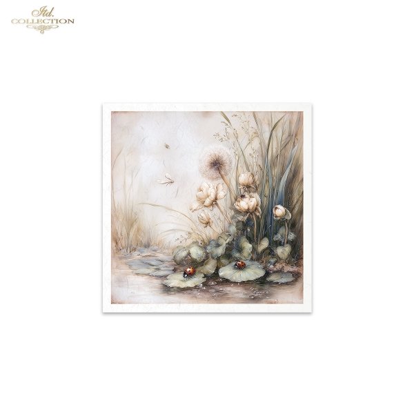 ITD Collection Rice Paper, Mini Set, Spring Pond, Flowers, Landscape, 6 Sheets, 5x8, Decoupage, Mixed Media