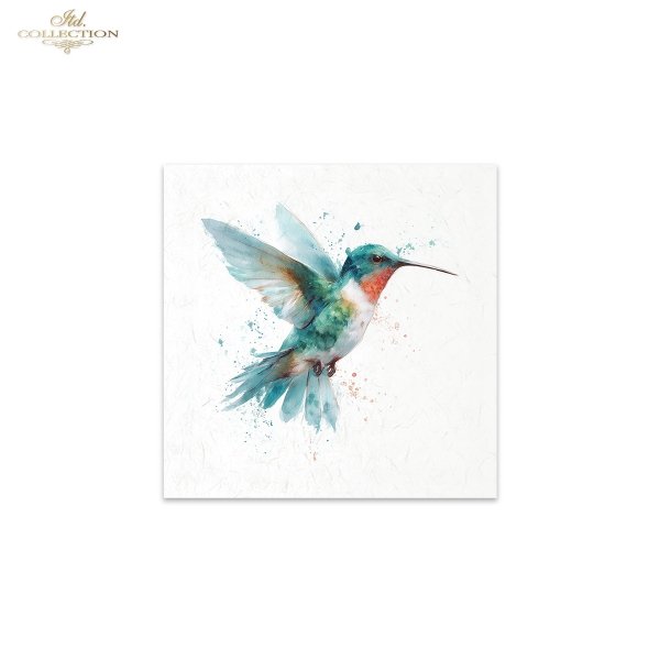 ITD Collection Rice Paper, Mini Set, Watercolor Hummingbirds, Toucan, Birds Motifs, 6 Sheets, 5x8, Decoupage, Mixed Media