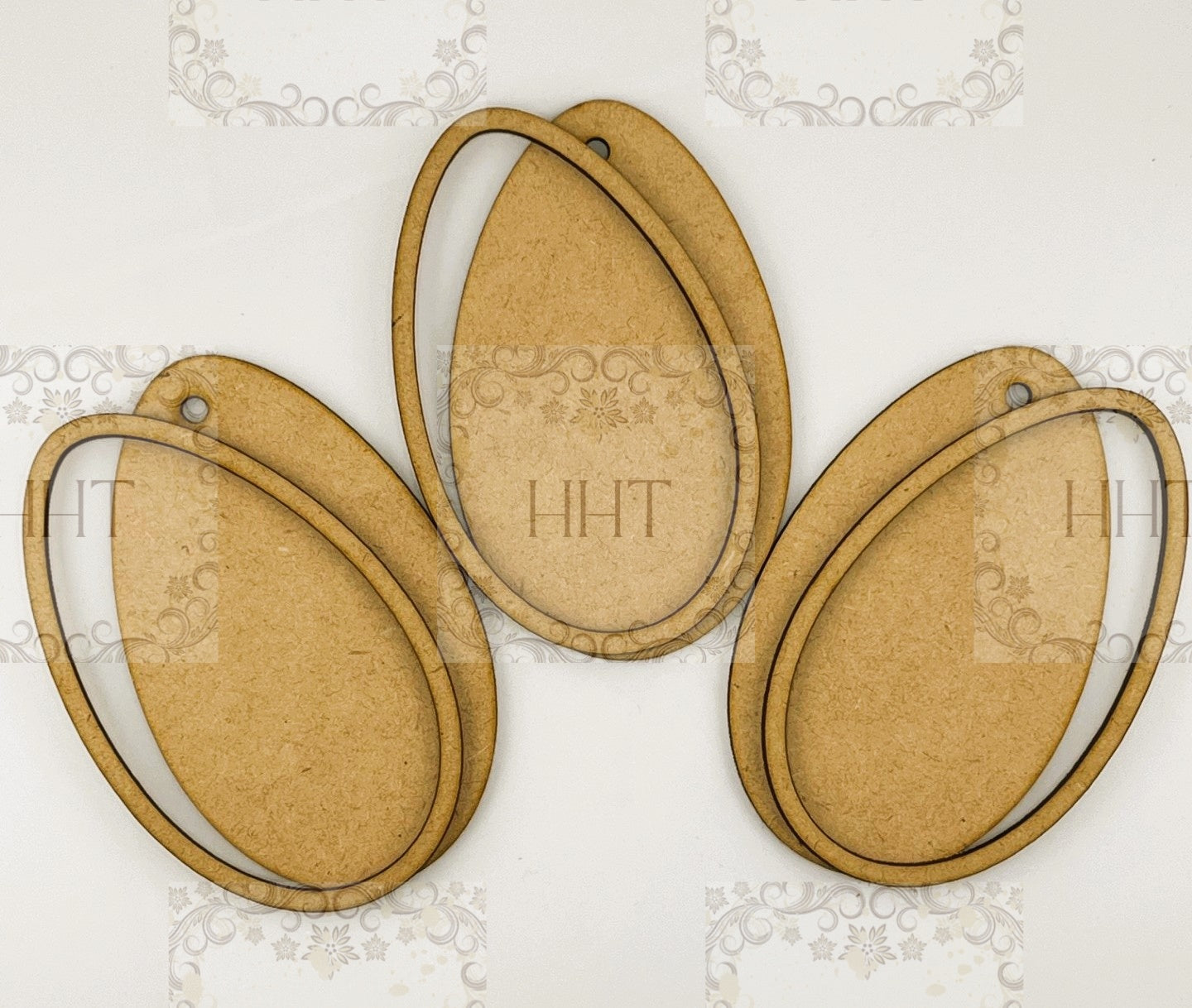Laser Cut MDF, Easter Egg, Blank, Base, Ornament, Frame Overlay, 2 piece, Set of 3, Craft, Canvas, Decoupage, Mixed Media, 2 3/4"w x 4 1/2"