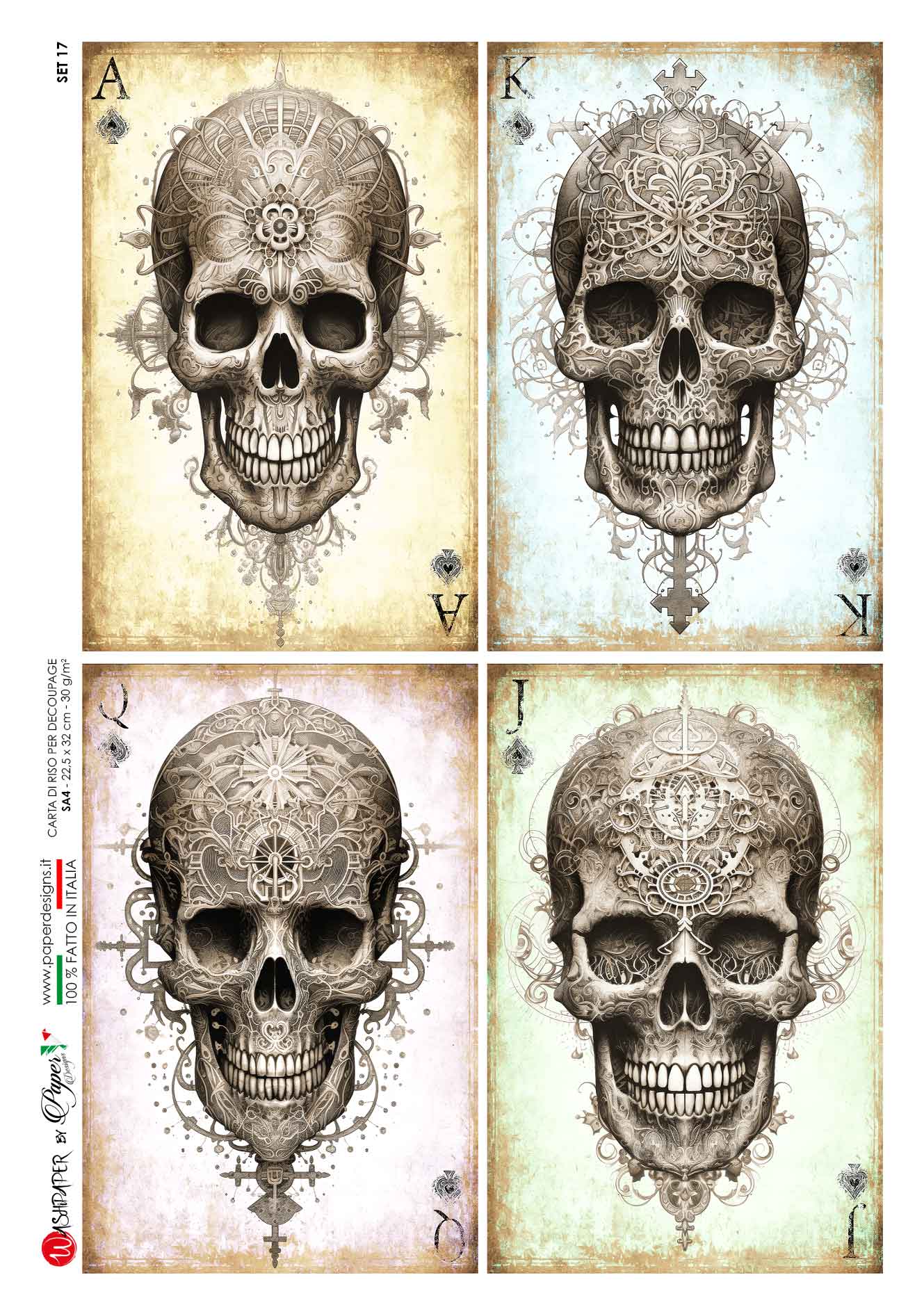 Paper Designs, Rice Paper, Skull, Gothic, Squares, Custom Printed for HHT, A4, 8.3" X 11.7 Decoupage, Mixed Media