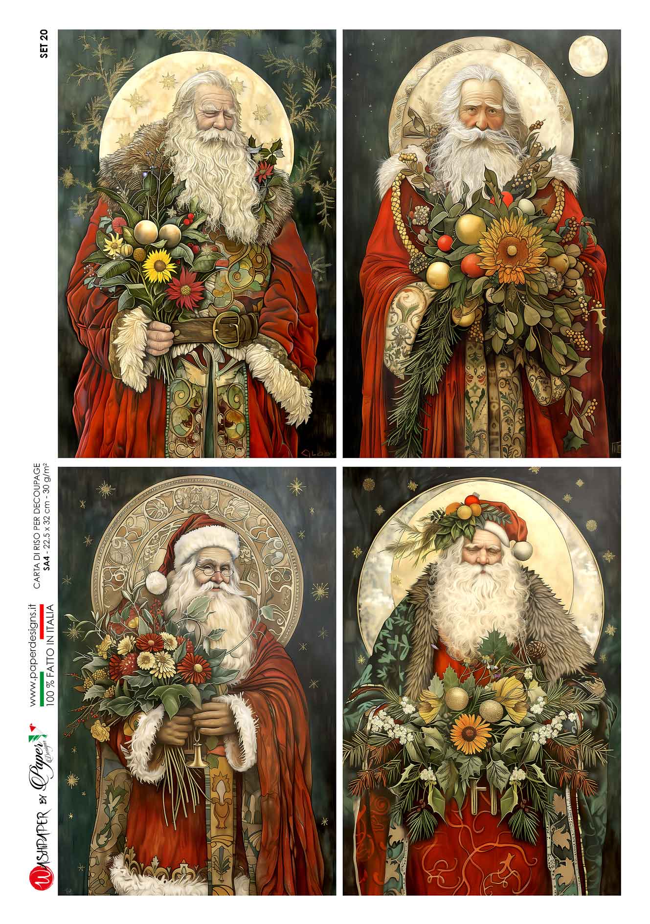 Paper Designs, Rice Paper, Christmas, Nostalgic, Santa Claus, Robes, Flowers, Portraits, Custom Prints, A4 8.3 X 11.7 Decoupage, Mixed Media Paper Designs