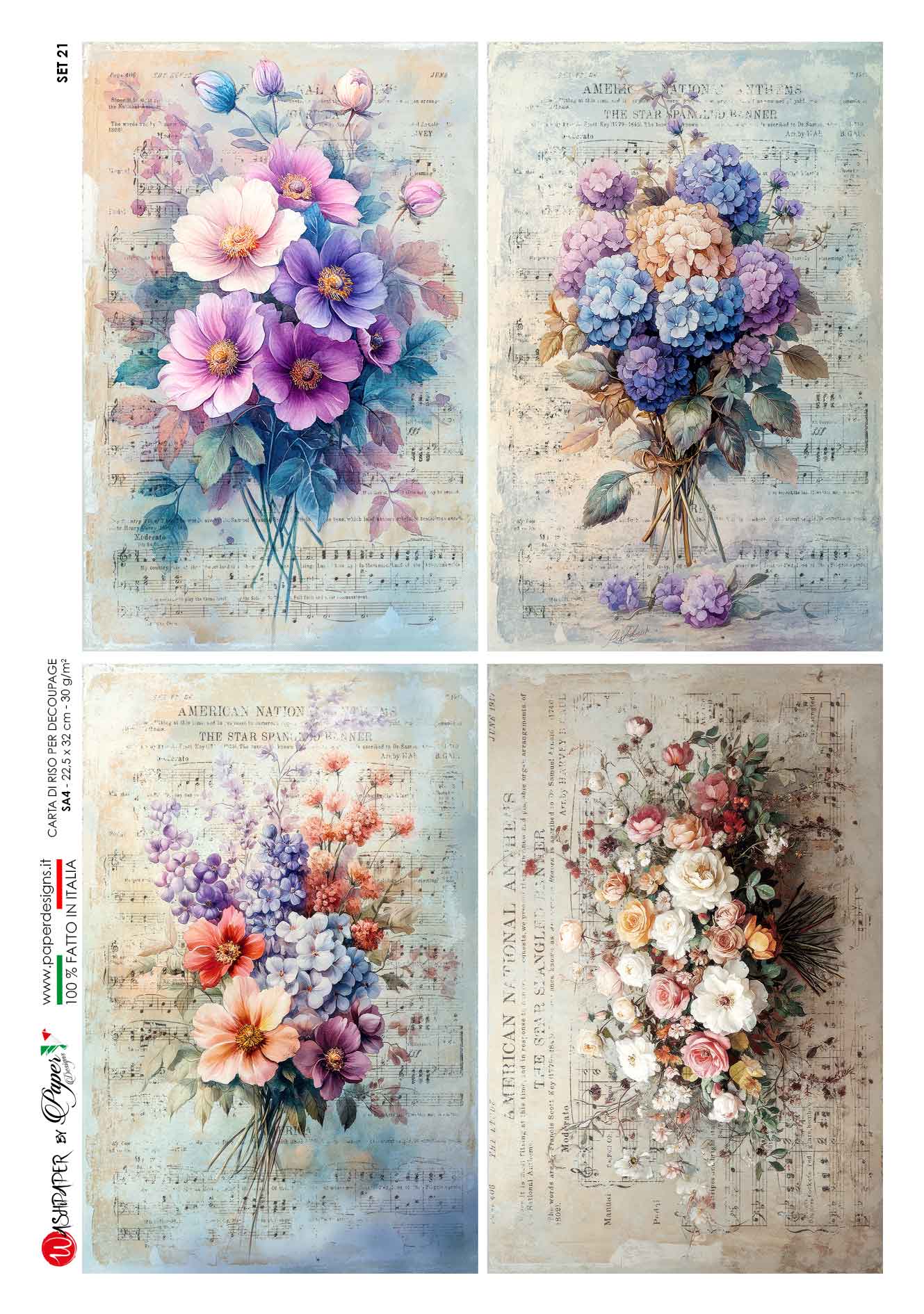 Paper Designs, Rice Paper, Flowers, Bouquets, Floral, Shabby Chic, Custom Prints, A4 8.3" X 11.7", Decoupage, Mixed Media, Crafts