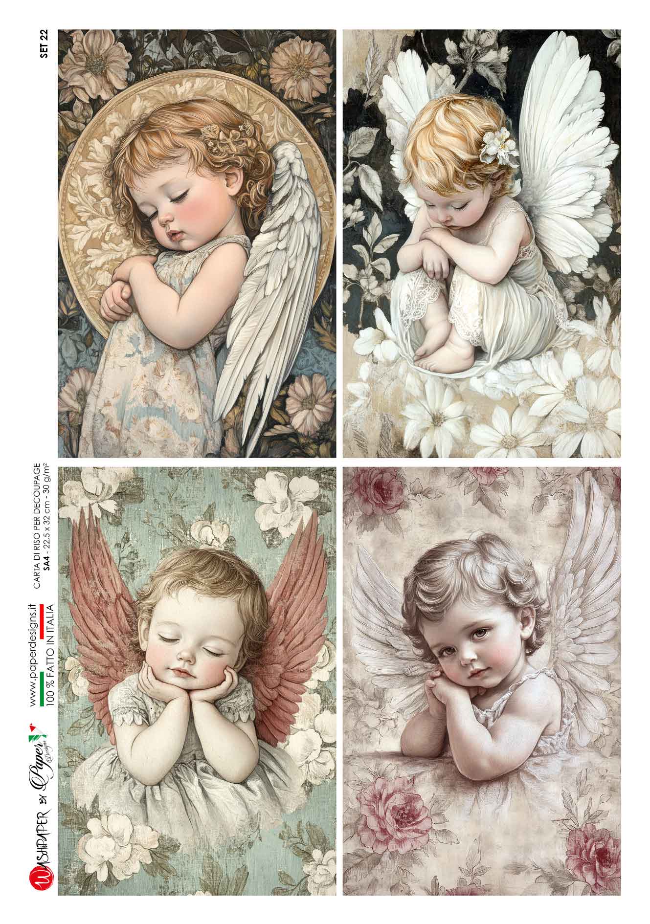 Paper Designs, Rice Paper, Babies, Angels, Fairies, Children, Squares, Custom Printed for HHT, A4 8.3" X 11.7 Decoupage, Mixed Media