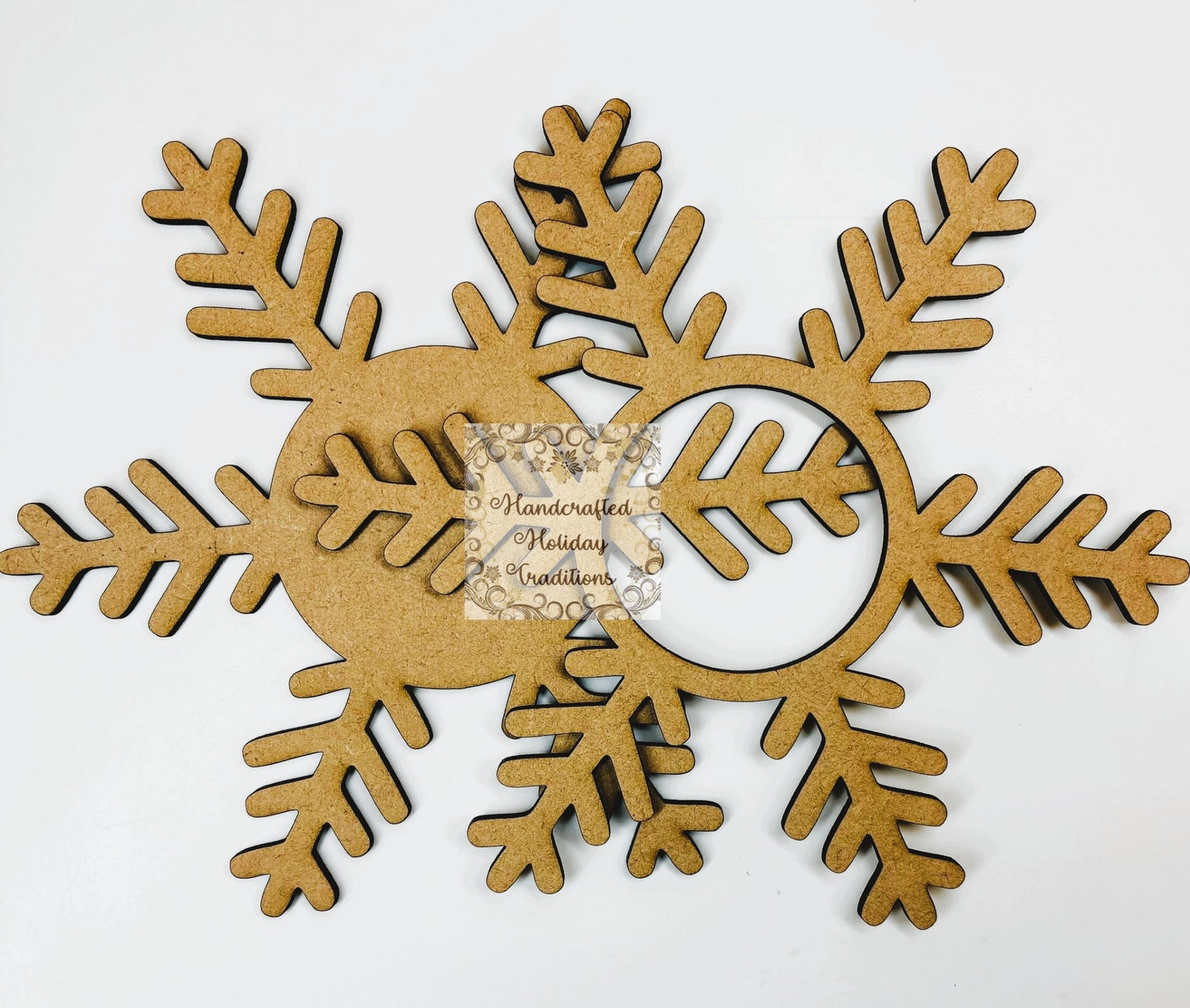 Laser Cut MDF Unfinished Christmas Ornament Snowflake Base Blank with Overlay Frame