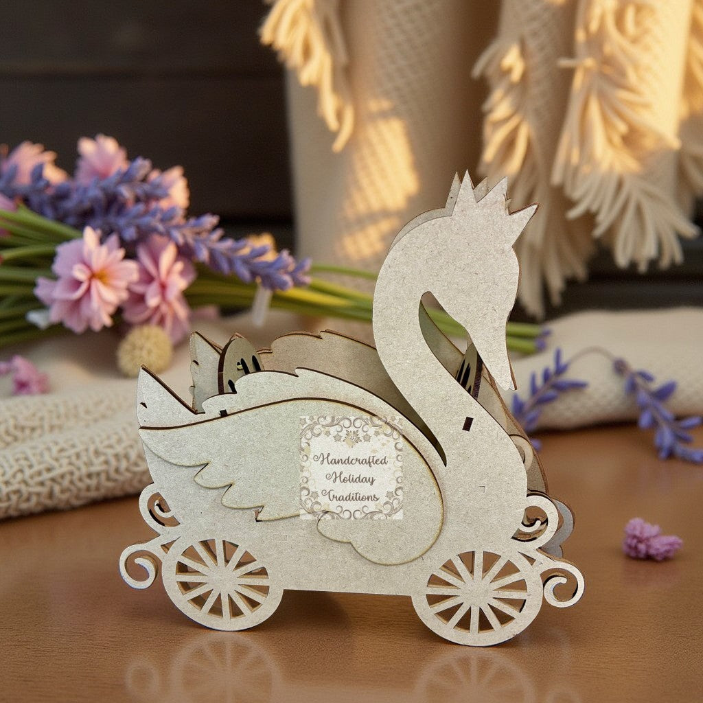 Laser Cut, MDF, Buildable, Swan, Princess, Chariot, Carriage, Blank, Base, Decoupage, Mixed Media, Crafts, 10"w x 9 1/2"h x 3 1/4"d