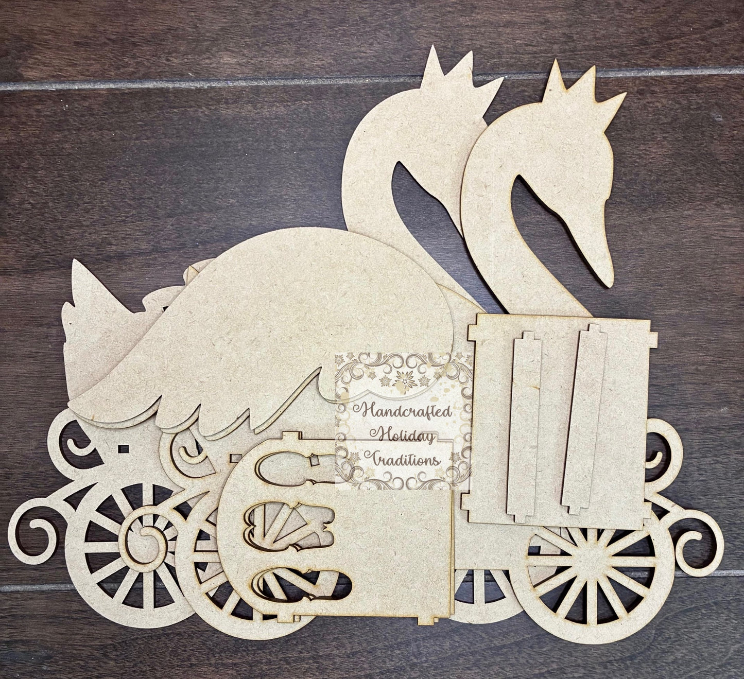Laser Cut, MDF, Buildable, Swan, Princess, Chariot, Carriage, Blank, Base, Decoupage, Mixed Media, Crafts, 10"w x 9 1/2"h x 3 1/4"d