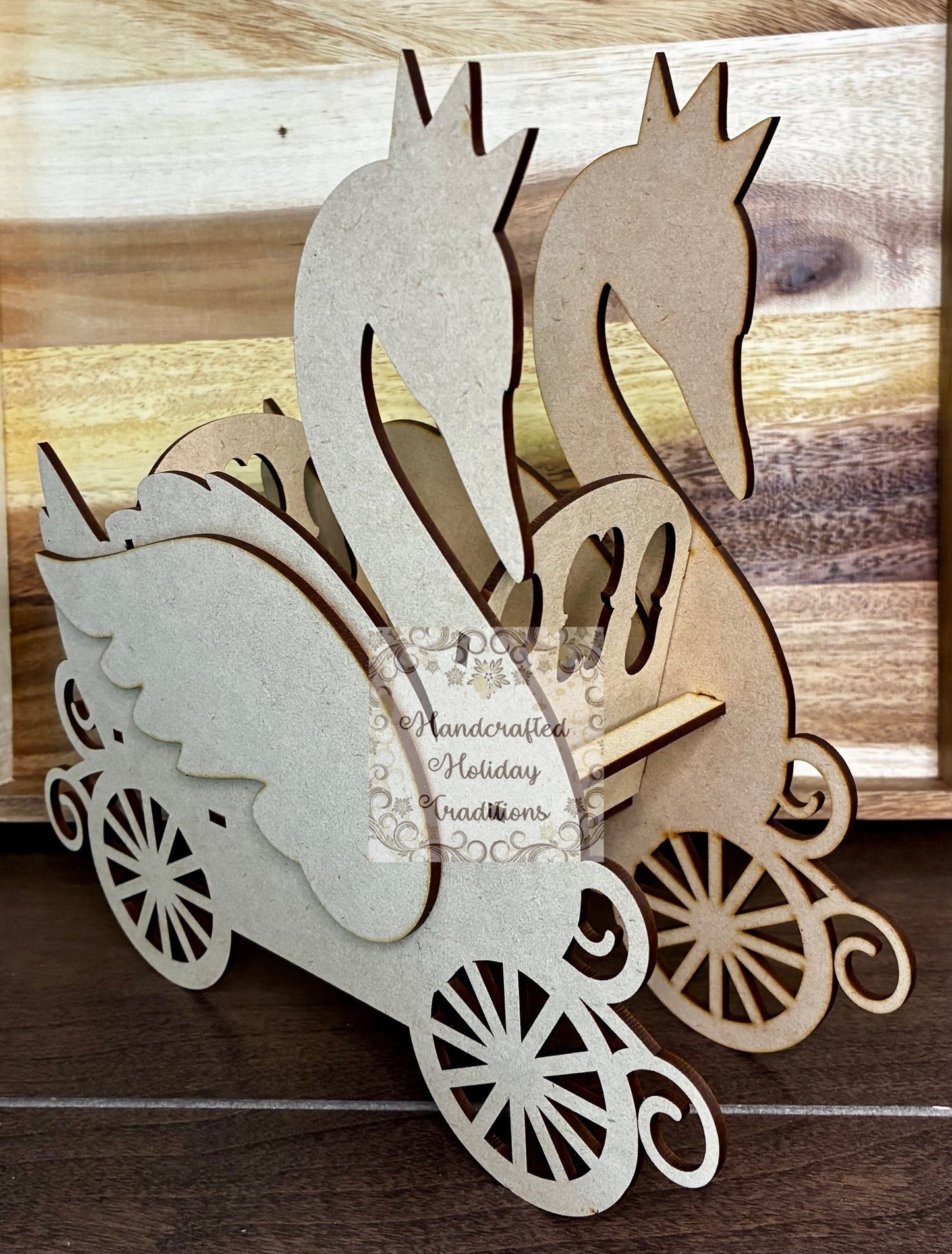 Laser Cut, MDF, Buildable, Swan, Princess, Chariot, Carriage, Blank, Base, Decoupage, Mixed Media, Crafts, 10"w x 9 1/2"h x 3 1/4"d