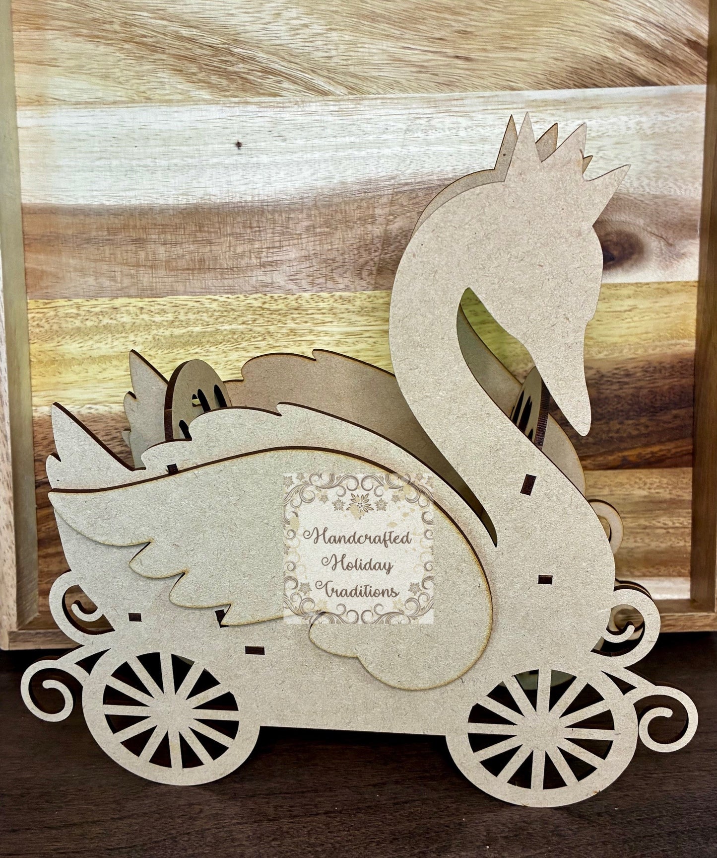 Laser Cut, MDF, Buildable, Swan, Princess, Chariot, Carriage, Blank, Base, Decoupage, Mixed Media, Crafts, 10"w x 9 1/2"h x 3 1/4"d