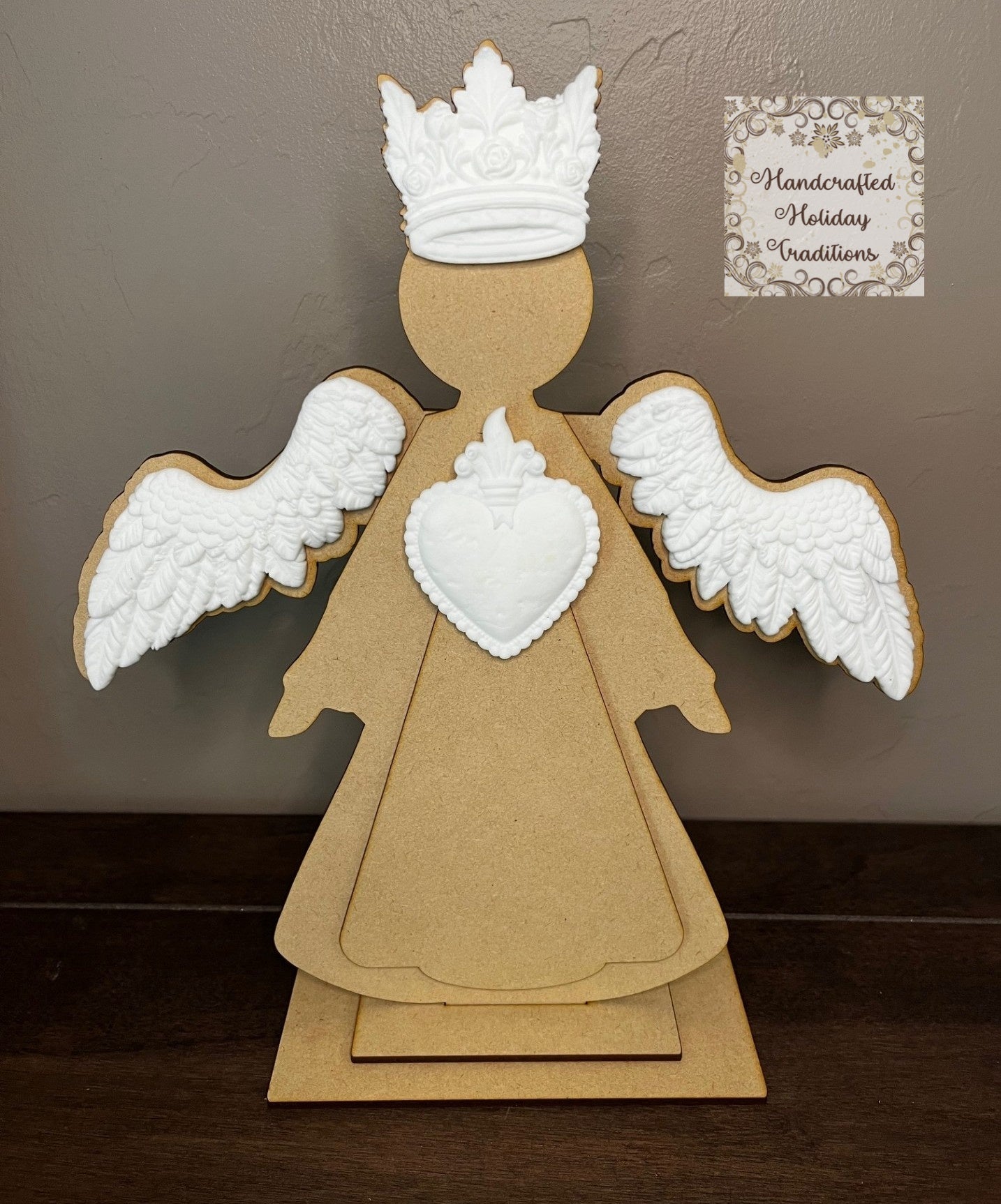 Laser Cut, MDF, Angel Shelf Sitter made for IOD Castings, Decoupage, Crafts, Mixed Media, 12"w x 13"h