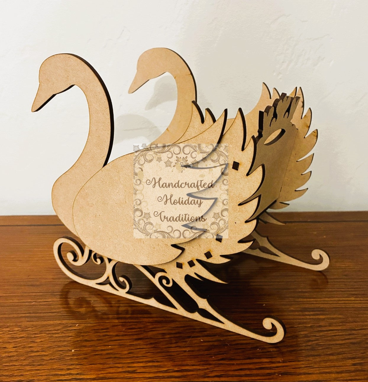 Laser Cut, MDF, Buildable, Swan, Princess, Winter, Sleigh, Christmas, Buildable, Blank, Base, Decoupage, Mixed Media, 7"w x 6 1/2"h x 4"d