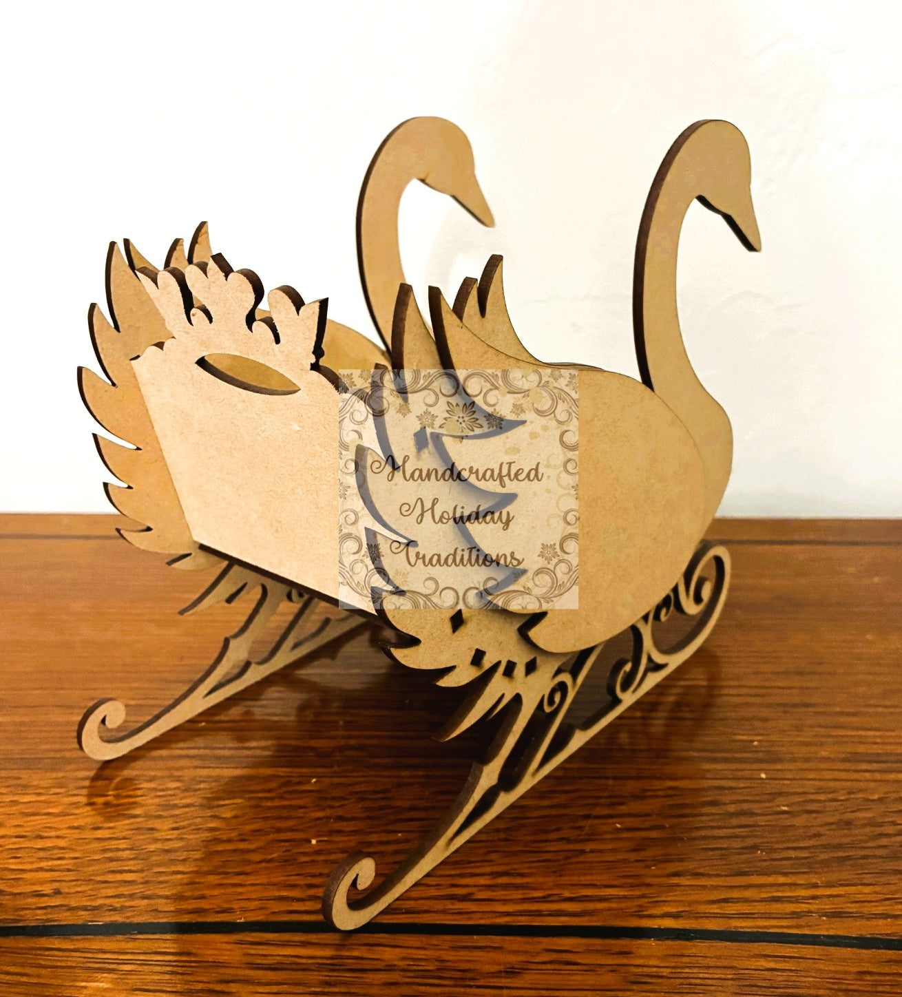 Laser Cut, MDF, Buildable, Swan, Princess, Winter, Sleigh, Christmas, Buildable, Blank, Base, Decoupage, Mixed Media, 7"w x 6 1/2"h x 4"d