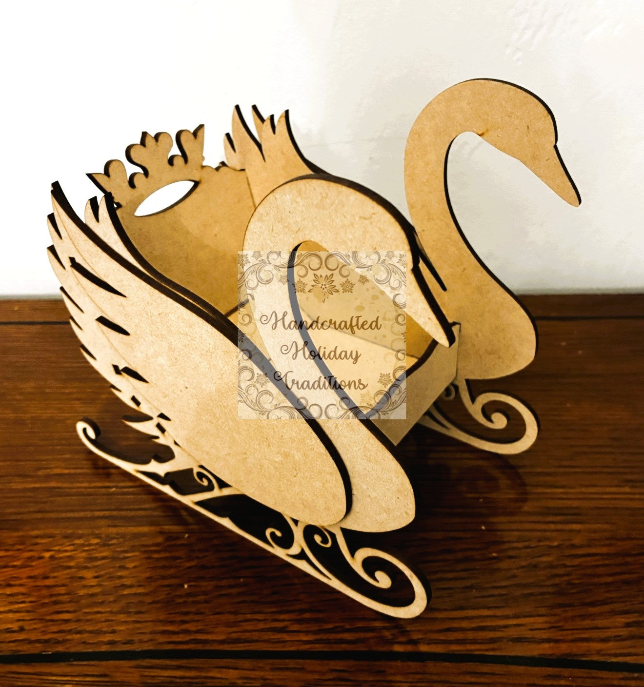 Laser Cut, MDF, Buildable, Swan, Princess, Winter, Sleigh, Christmas, Buildable, Blank, Base, Decoupage, Mixed Media, 7"w x 6 1/2"h x 4"d