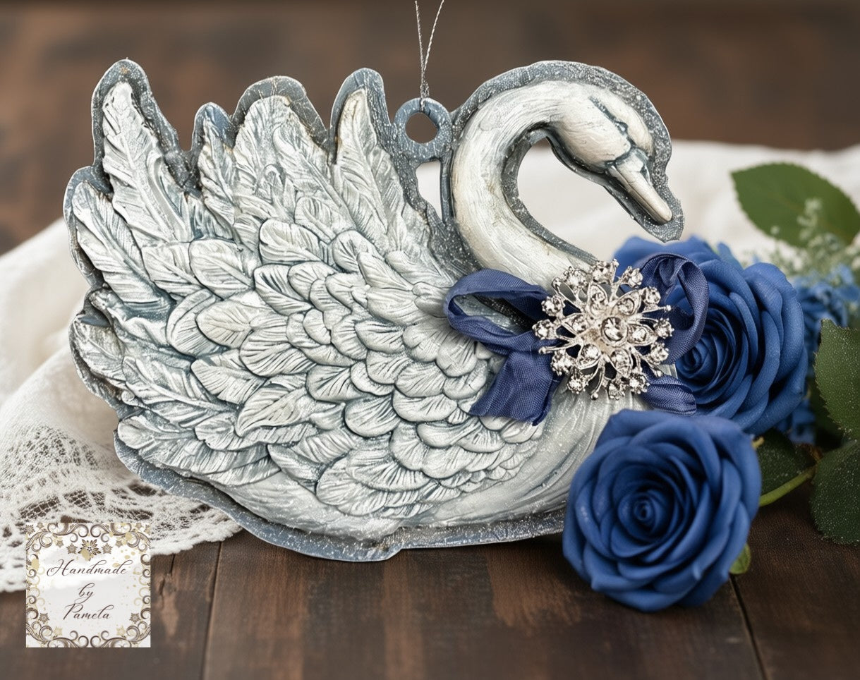 Laser Cut MDF Unfinished IOD Swan Casting Back Ornament Set of 2, Blank Base, Paintable, Decoupage, Mixed Media, Crafts