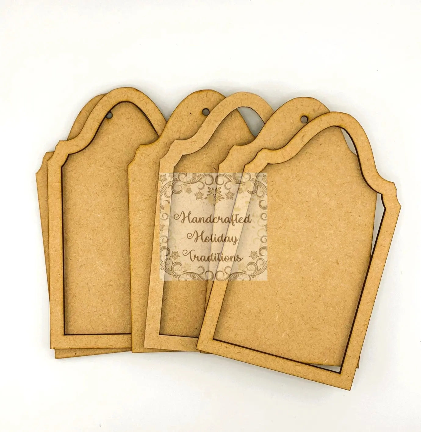 Laser Cut MDF, Framed Vintage Style Tags, Set 3, Canvas, Blank, Base, Decoupage, Crafts, Mixed Media, Gift Tags, 3 1/2"w x 5 3/4"h Handcrafted Holiday Traditions