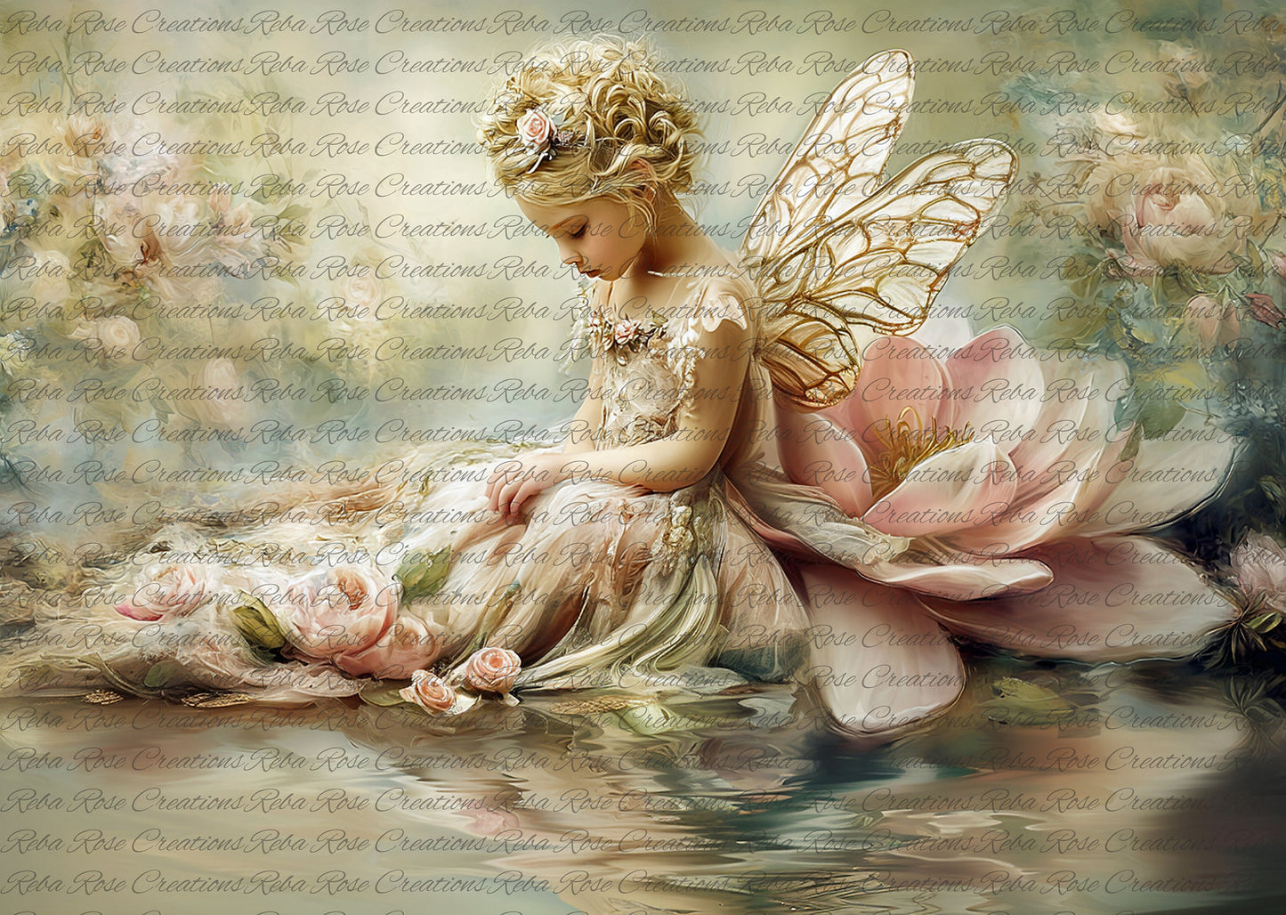 Reba Rose Creations Tissue Paper for Decoupage | Lotus Fairy Fantasy Vintage Inspired 20"x30" | Mixed Media, DIY Craft Supplies