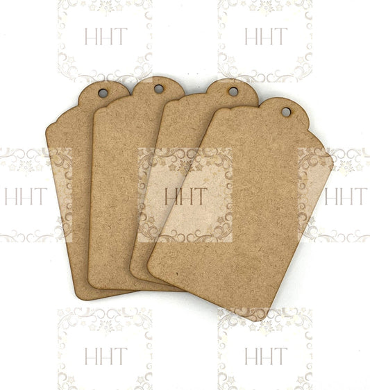 Laser Cut MDF, Tags, Set of 4, Vintage Style, Canvas, Blank, Base, Decoupage, Crafts, Mixed Media, Gift Tags, 3"x 5",  1/8 inch