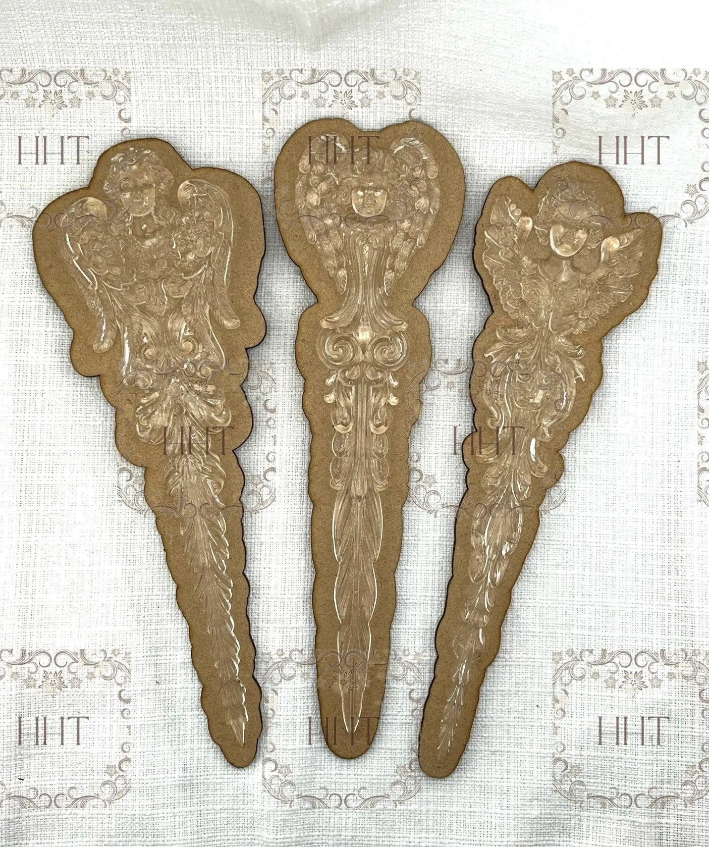 Handcrafted, Laser cut MDF backing, Christmas Ornaments, Tapers Sets, Collection from IOD Molds Handmade by Pamela