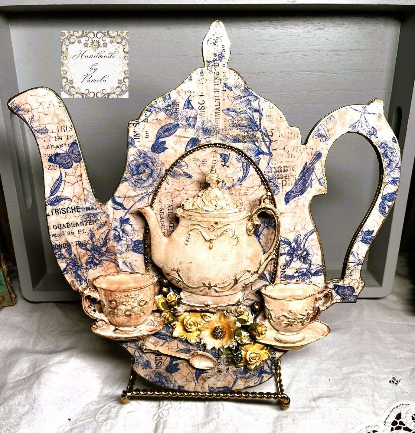 Laser Cut MDF, Vintage Style, Tea Pot, Plaque, Panel, Ornament, Blank, Base, Oval Center, frame, Decoupage, Mixed Media, Crafts