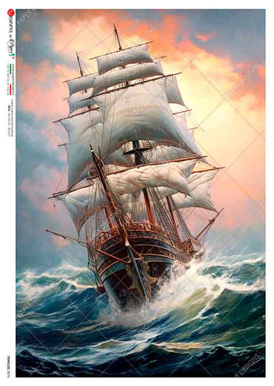 Paper Designs, Rice Paper, Adventure on High Seas, Ship, Vintage, Historical, 0073, A4 8.3" X 11.7", Decoupage, Mixed Media